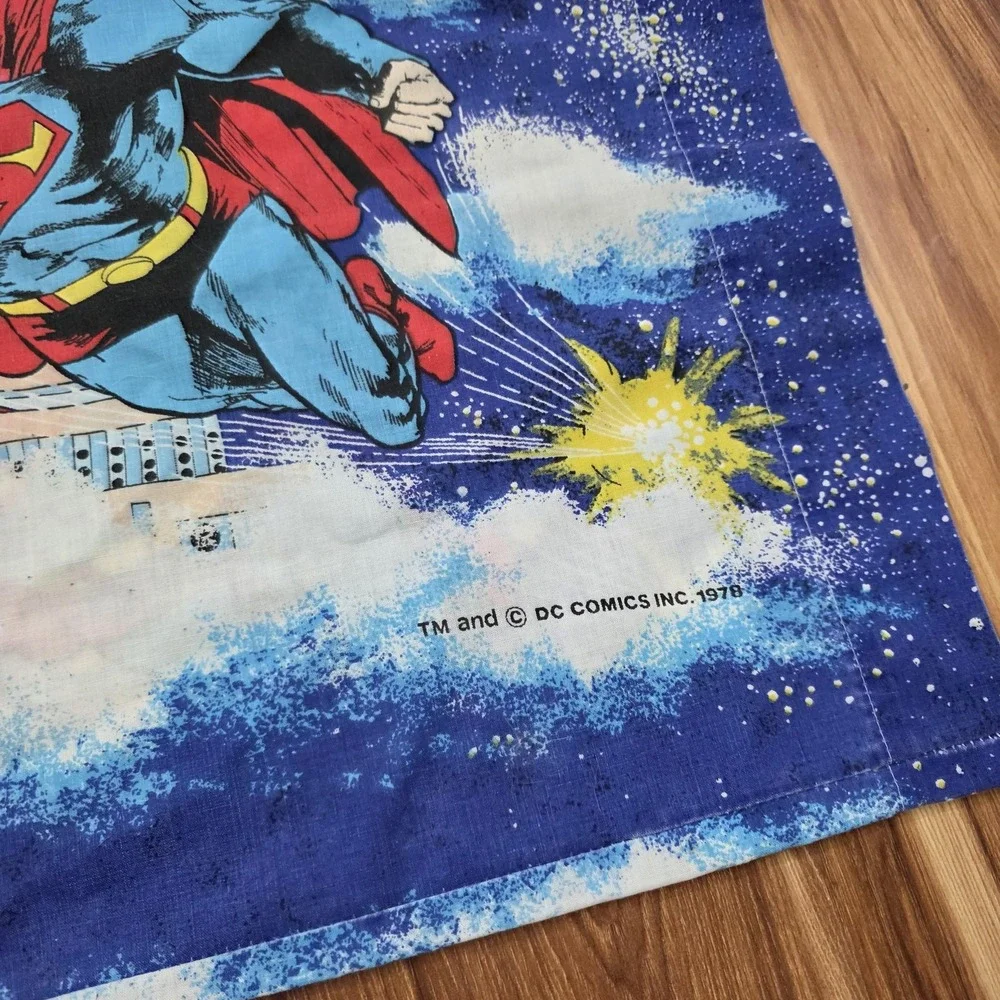 Vtg DC Comics Superman Pillowcase Standard Blue Kids 1978 Superhero Bedding